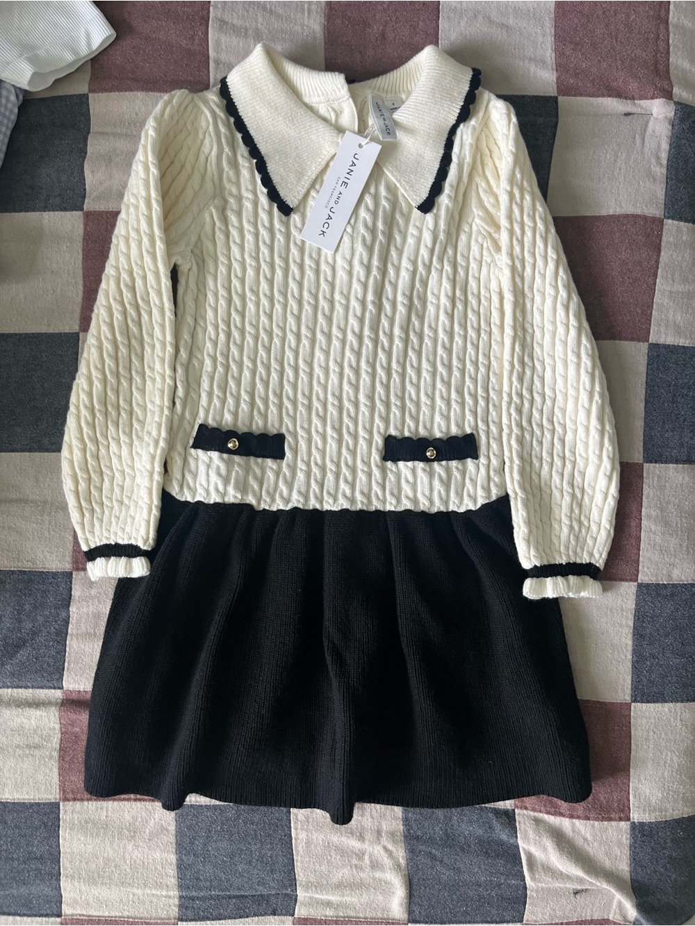 Jane M. Pack Ivory Cable Knit Dress with Black Skirt